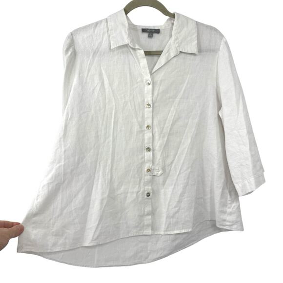 Habitat Clothes Button Tunic Top Large White Linen Blend Artsy Boxy Lagenlook - Picture 4 of 11